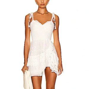 LoveShackFancy white Tie-Shoulder Eyelet Mini Dress